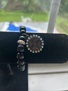 Keep It Gypsy Upcycled LV Quatrefoil Crystal embellished charm bracelet.